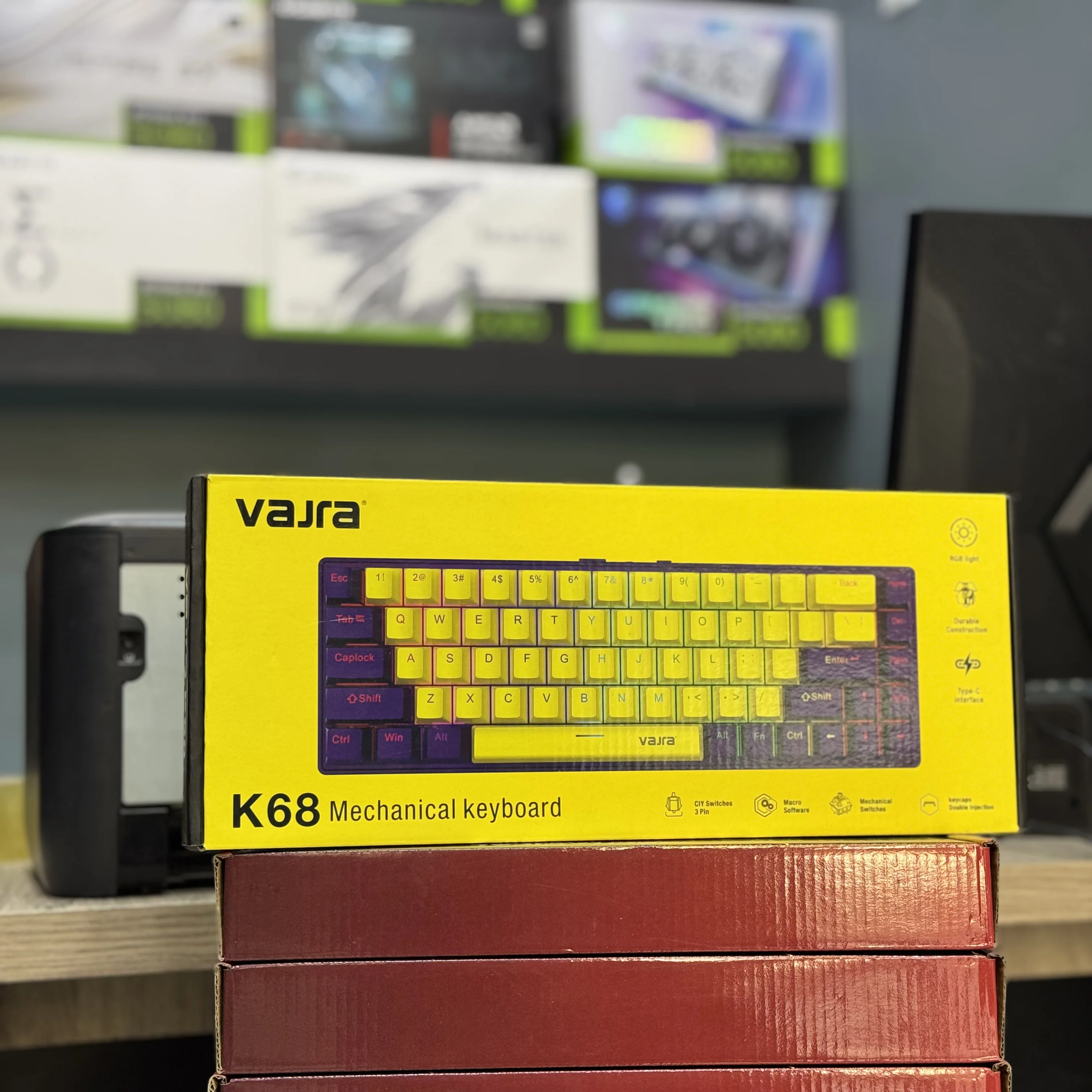 CLAVIER MECANIQUE GAMING VAJRA K68 BLUE-SWITCH BLACK-GREY-RED RGB